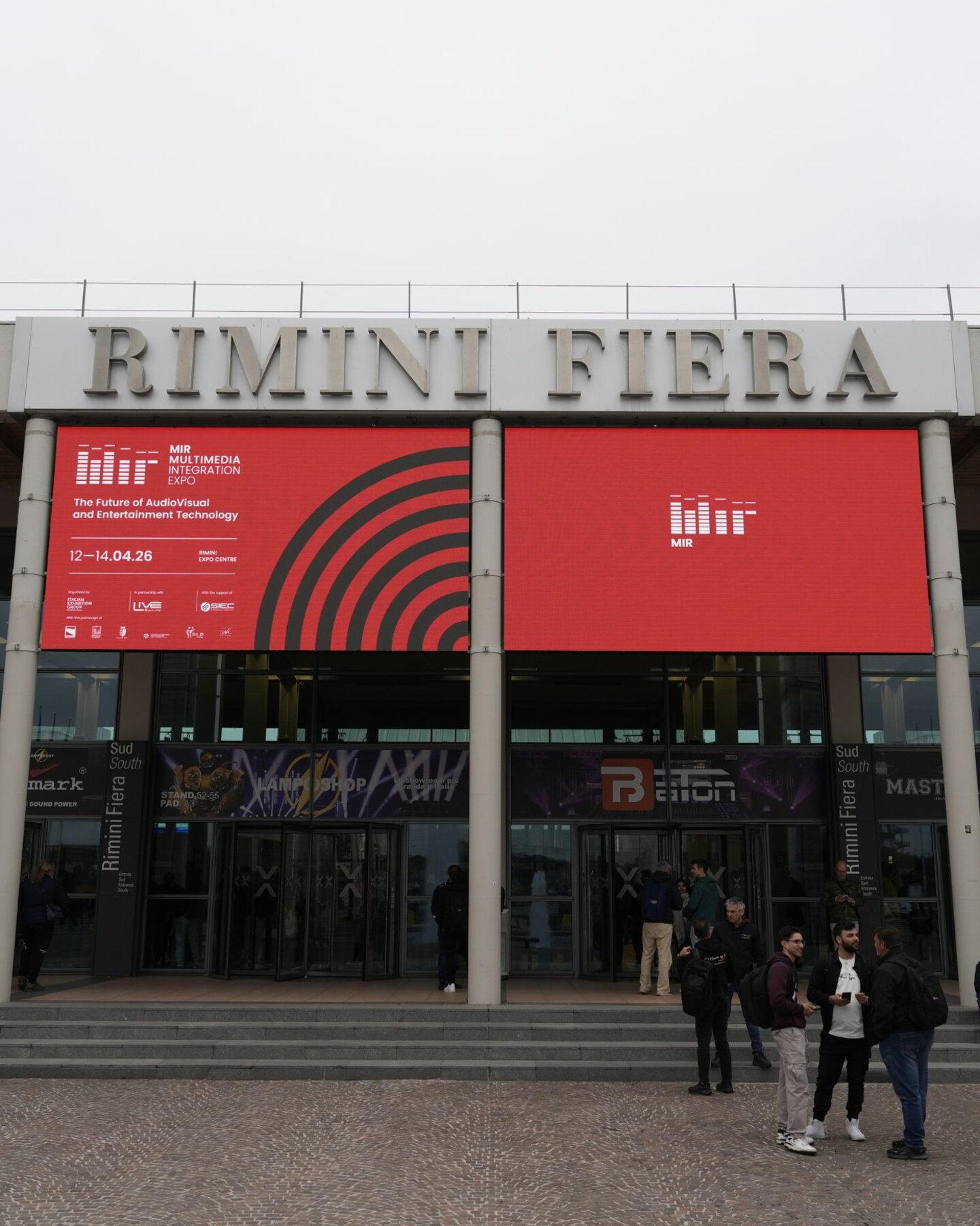 Entrance of Rimini Expo Centre with MIR Multimedia Integration Expo banner